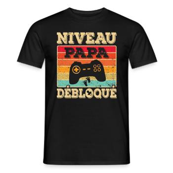 Annonce Grossesse Futur Papa Niveau Papa Débloqué - T-shirt homme - noir - Devant - AI Model Male 178 light (178cm)