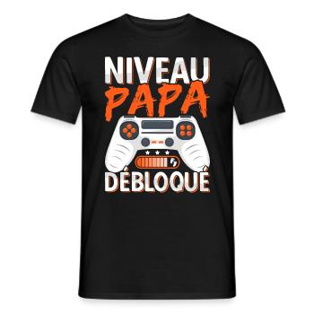 Annonce Grossesse Futur Papa Niveau Papa Débloqué - T-shirt homme - noir - Devant - AI Model Male 178 light (178cm)