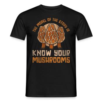 La morille de l’histoire est de connaître vos champignons - T-shirt homme - noir - Devant - AI Model Male 178 light (178cm)