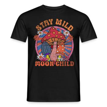 Stay Wild Moon Child Hippie Mushroom - Men's T-Shirt - black - Front - AI Model Male 178 light (178cm)