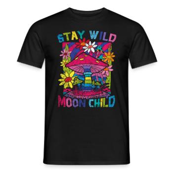 Stay Wild Moon Child Hippie Mushroom - Men's T-Shirt - black - Front - AI Model Male 178 light (178cm)