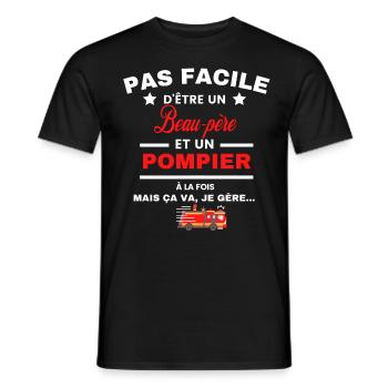 pas facile d'être POMPIER et Beau-père - T-shirt homme - noir - Devant - AI Model Male 178 light (178cm)