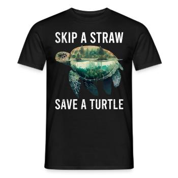 Skip A Straw Save A Turtle Environmental Protection - Men's T-Shirt - black - Front - AI Model Male 178 light (178cm)