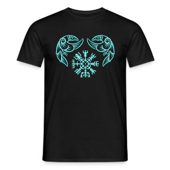 Vegvisir Hugin and Munin neon Vikings - Men's T-Shirt - black - Front - AI Model Male 178 light (178cm)