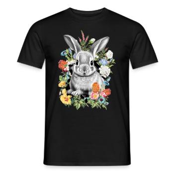 Rabbit Rabbit Flowers - Men's T-Shirt - black - Front - AI Model Male 178 light (178cm)