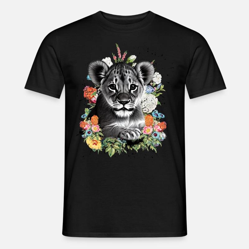 Löwe Blumen - Männer T-Shirt - Schwarz