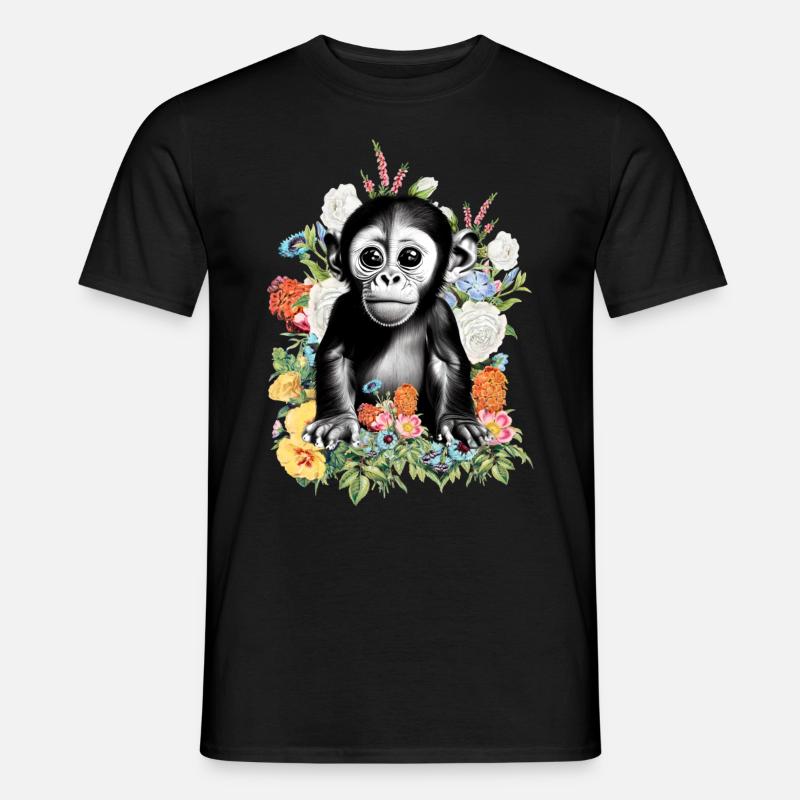 Affe Blumen - Männer T-Shirt - Schwarz