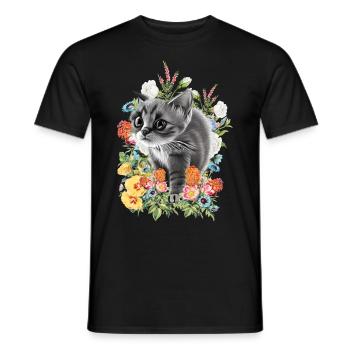Katze Blumen - Männer T-Shirt - Schwarz - Vorne - AI Model Male 178 light (178cm)