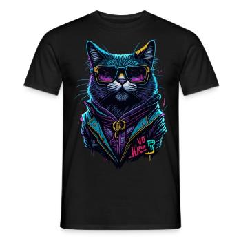 Cyber cool Cat - Männer T-Shirt - Schwarz - Vorne - AI Model Male 178 light (178cm)