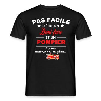 pas facile d'être POMPIER et Demi-frère - T-shirt homme - noir - Devant - AI Model Male 178 light (178cm)