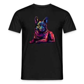 Colorful Norwegian-elkhound - Men's T-Shirt - black - Front - AI Model Male 178 light (178cm)