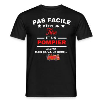 pas facile d'être POMPIER et Frère - T-shirt homme - noir - Devant - AI Model Male 178 light (178cm)