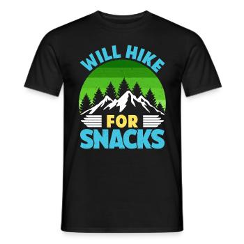 Hiker Funny Mountain Fan Will Hike for Snacks - Men's T-Shirt - black - Front - AI Model Male 178 light (178cm)