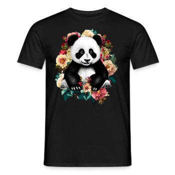 Fleurs de panda - T-shirt homme - noir - Devant - AI Model Male 178 light (178cm)