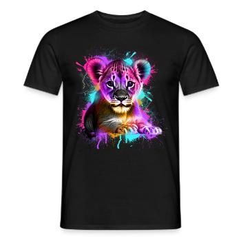 Petit Lion coloré - T-shirt homme - noir - Devant - AI Model Male 178 light (178cm)