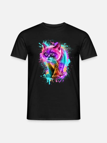 Katze Bunt - Männer T-Shirt - Schwarz