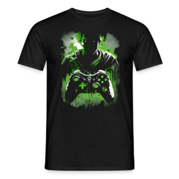 Cool neon green gaming design with controller - Men's T-Shirt - black - Front - AI Model Male 178 light (178cm)