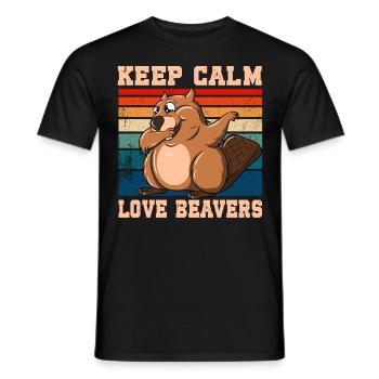 Keep Calm Love Beavers - Men's T-Shirt - black - Front - AI Model Male 178 light (178cm)