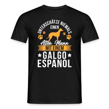 Alter Mann mit Galgo Espanol Spanischer Windhund - Männer T-Shirt - Schwarz - Vorne - AI Model Male 178 light (178cm)