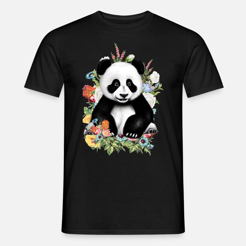 Panda Blumen - Männer T-Shirt - Schwarz