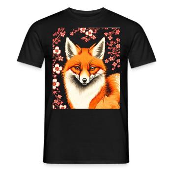 Renards Fleur de cerisier japonais Kitsune Renard - T-shirt homme - noir - Devant - AI Model Male 178 light (178cm)