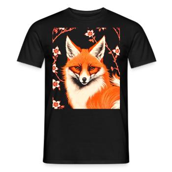 Renards Fleur de cerisier japonais Kitsune Renard - T-shirt homme - noir - Devant - AI Model Male 178 light (178cm)