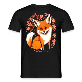 Renards Fleur de cerisier japonais Kitsune Renard - T-shirt homme - noir - Devant - AI Model Male 178 light (178cm)