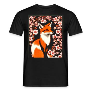 Renards Fleur de cerisier japonais Kitsune Renard - T-shirt homme - noir - Devant - AI Model Male 178 light (178cm)