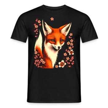 Foxes Japanese Cherry Blossom Flower Kitsune Fox - Men's T-Shirt - black - Front - AI Model Male 178 light (178cm)