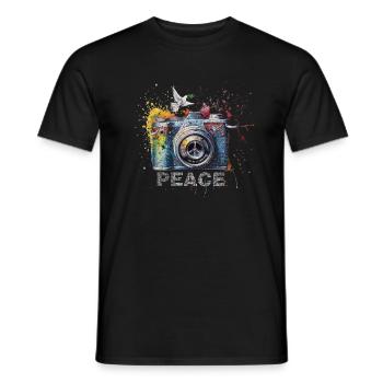 Farbspritzer Fotokamera Friedenssymbol Presse - Männer T-Shirt - Schwarz - Vorne - AI Model Male 178 light (178cm)