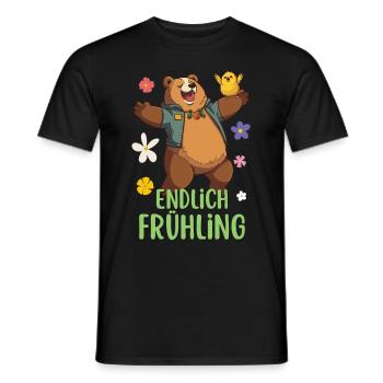 "Endlich Frühling" Lustiger Spruch mit cartoon Bär - Männer T-Shirt - Schwarz - Vorne - AI Model Male 178 light (178cm)