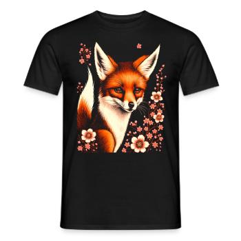Renards Fleur de cerisier japonais Kitsune Renard - T-shirt homme - noir - Devant - AI Model Male 178 light (178cm)