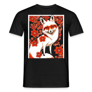 Renards Fleur de cerisier japonais Kitsune Renard - T-shirt homme - noir - Devant - AI Model Male 178 light (178cm)