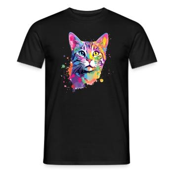 Chat américain coloré à poil court - T-shirt homme - noir - Devant - AI Model Male 178 light (178cm)