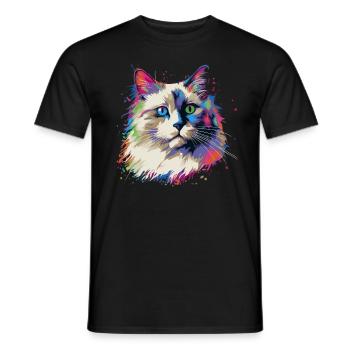 Bunte Ragdoll Katze - Männer T-Shirt - Schwarz - Vorne - AI Model Male 178 light (178cm)