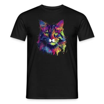 Bunte Maine-Coon-Katze - Männer T-Shirt - Schwarz - Vorne - AI Model Male 178 light (178cm)