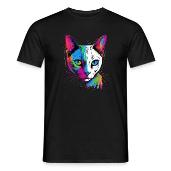Bunte Tonkanese Katze - Männer T-Shirt - Schwarz - Vorne - AI Model Male 178 light (178cm)