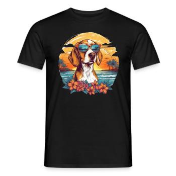 Bunter Beagle mit Sonnenbrille am Strand - Männer T-Shirt - Schwarz - Vorne - AI Model Male 178 light (178cm)