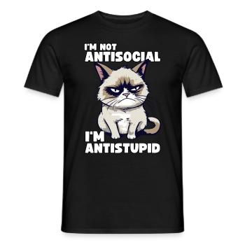 Grump Cat - I'm Not Antisocial - I'm Antistupid - Men's T-Shirt - black - Front - AI Model Male 178 light (178cm)
