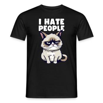 Sarcastische Grump Cat - I Hate People - Spruch - Men's T-Shirt - black - Front - AI Model Male 178 light (178cm)