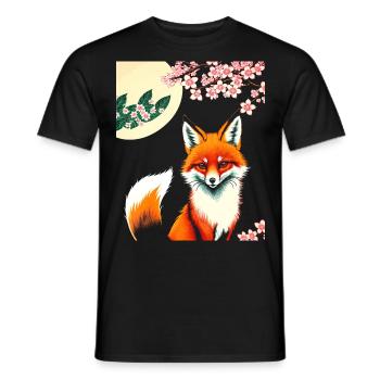 Renards Fleur de cerisier japonais Kitsune Renard - T-shirt homme - noir - Devant - AI Model Male 178 light (178cm)