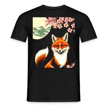 Renards Fleur de cerisier japonais Kitsune Renard - T-shirt homme - noir - Devant - AI Model Male 178 light (178cm)