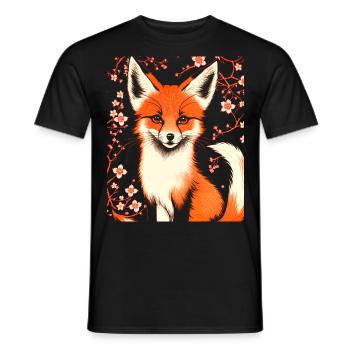 Renards Fleur de cerisier japonais Kitsune Renard - T-shirt homme - noir - Devant - AI Model Male 178 light (178cm)
