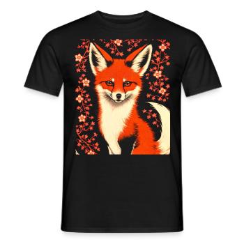 Foxes Japanese Cherry Blossom Flower Kitsune Fox - Men's T-Shirt - black - Front - AI Model Male 178 light (178cm)