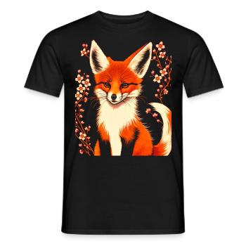 Foxes Japanese Cherry Blossom Flower Kitsune Fox - Men's T-Shirt - black - Front - AI Model Male 178 light (178cm)