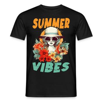 Sommer Frau Sonnenbrille Hut Blumen Sonne Vintage - Männer T-Shirt - Schwarz - Vorne - AI Model Male 178 light (178cm)