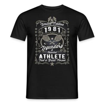 Vintage 1981 Tennis Birthday Gift Hobby - Men's T-Shirt - black - Front - AI Model Male 178 light (178cm)
