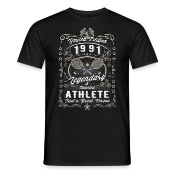 Vintage 1991 Tennis Birthday Gift Hobby - Men's T-Shirt - black - Front - AI Model Male 178 light (178cm)