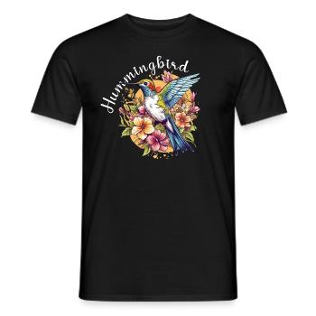 Hummingbird Flowers Bird Animal Art Watercolor Colorful - Men's T-Shirt - black - Front - AI Model Male 178 light (178cm)