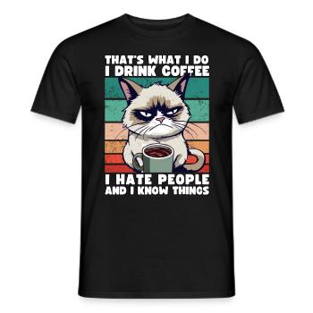 Grump Cat - I drink Coffee and I hate people - Men's T-Shirt - black - Front - AI Model Male 178 light (178cm)